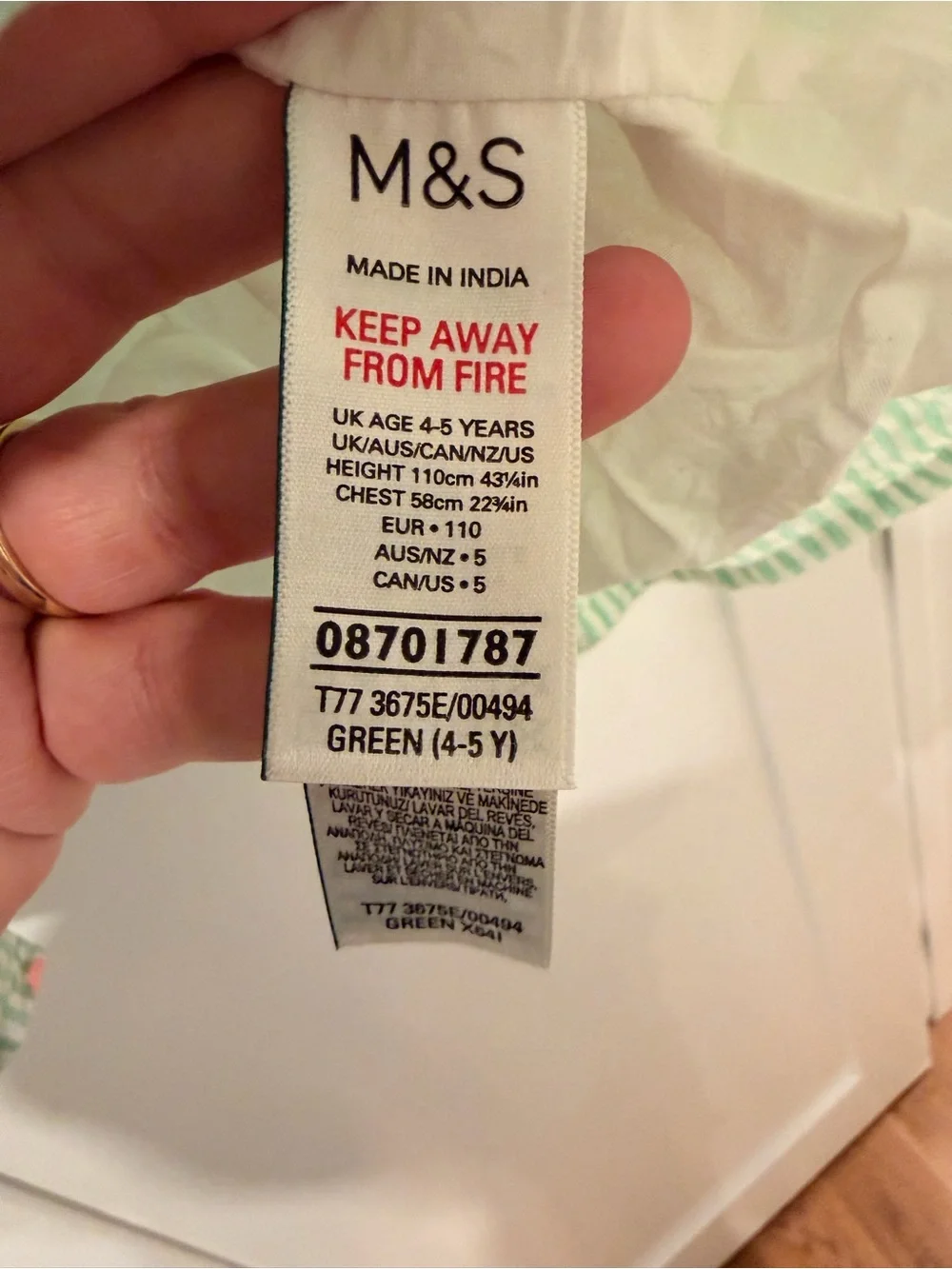 M&S Girls Green Seersucker Striped Embroidered Summer Dress Size 4-5